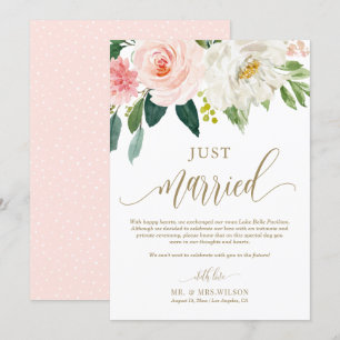 Blush Pink Flowers Gold Gewoon gehuwd huwelijk Aankondiging