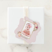 Blush Pink Flowers Gold Girl Photo Baptisme Bedankjes Labels (In situ)