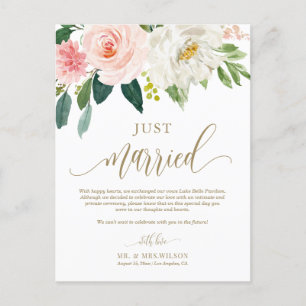 Blush Pink Flowers Gold Net getrouwd Foto bruiloft Briefkaart