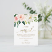 Blush Pink Flowers Gold Net getrouwd Foto bruiloft Briefkaart (Staand voorkant)