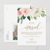 Blush Pink Flowers Gold Net getrouwd Foto bruiloft Briefkaart (Voorkant / Achterkant)