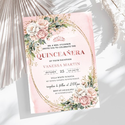 Blush Pink Flowers Greenery 15th Birthday Party   Kaart