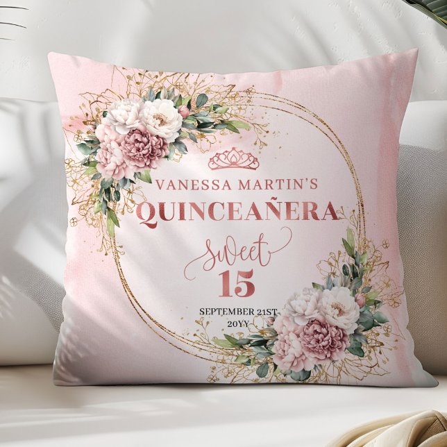 Blush Pink Flowers Greenery Best Gift Quinceañera  Kussen (Blush Pink Flowers Greenery Best Gift Quinceañera Pillow)