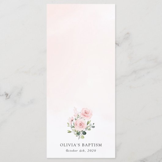 Blush Pink Flowers, Greenery, Boho, Baptism Menu (Achterkant)