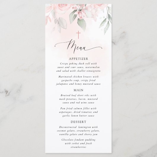 Blush Pink Flowers, Greenery, Boho, Baptism Menu (Voorkant)