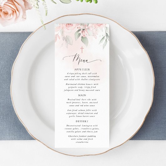Blush Pink Flowers, Greenery, Boho, Baptism Menu