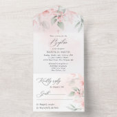 Blush Pink Flowers, Greenery, Boho, Floral Baptism All In One Uitnodiging (Binnen)