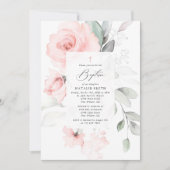 Blush Pink Flowers, Greenery, Boho, Floral Baptism Kaart (Voorkant)