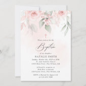 Blush Pink Flowers, Greenery, Boho, Floral Baptism Kaart (Voorkant)