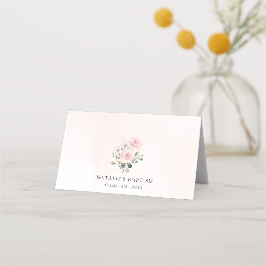 Blush Pink Flowers, Greenery, Boho, Floral Baptism Plaatskaartje (Achterkant)