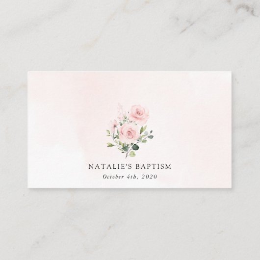 Blush Pink Flowers, Greenery, Boho, Floral Baptism Plaatskaartje (Achterkant)