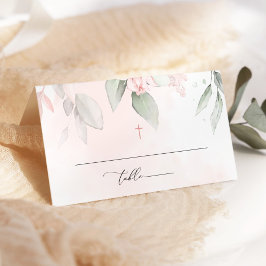 Blush Pink Flowers, Greenery, Boho, Floral Baptism Plaatskaartje