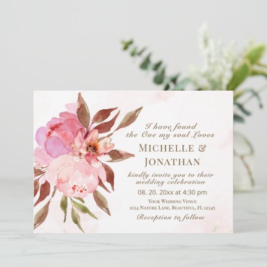 Blush Pink Flowers Greenery Christelijk Wedding Kaart (Staand voorkant)