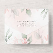 Blush Pink Flowers, Greenery, First Holy Communion All In One Uitnodiging (Achterkant)
