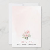 Blush Pink Flowers, Greenery, First Holy Communion Kaart (Achterkant)