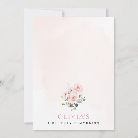 Blush Pink Flowers, Greenery, First Holy Communion Kaart (Achterkant)