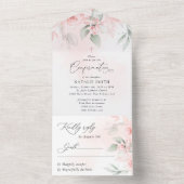 Blush Pink Flowers, Greenery, Floral Confirmation All In One Uitnodiging (Binnen)