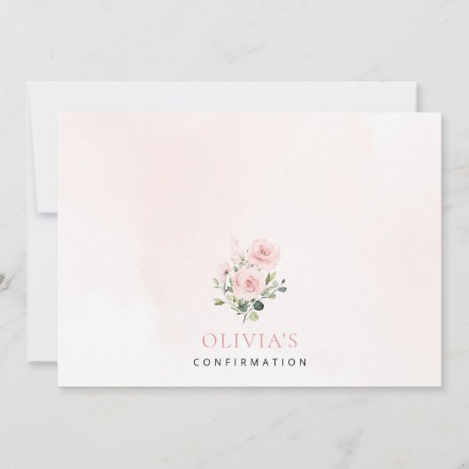 Blush Pink Flowers, Greenery, Floral Confirmation Kaart (Achterkant)