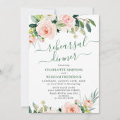 Blush Pink Flowers Greenery REHEARSAL DINNER Kaart (Voorkant)