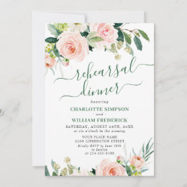 Blush Pink Flowers Greenery REHEARSAL DINNER Kaart