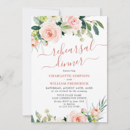 Blush Pink Flowers Greenery REHEARSAL DINNER Kaart