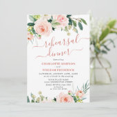 Blush Pink Flowers Greenery REHEARSAL DINNER Kaart (Staand voorkant)