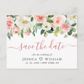 Blush Pink Flowers Greenery Wedding Save the Date Briefkaart (Voorkant)