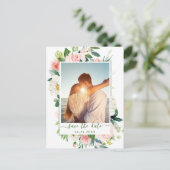 Blush Pink Flowers Greenery Wedding Save the Date Briefkaart (Staand voorkant)