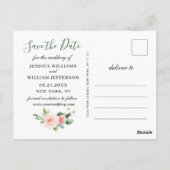 Blush Pink Flowers Greenery Wedding Save the Date Briefkaart (Achterkant)