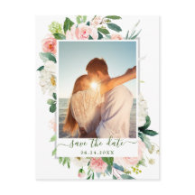 Blush Pink Flowers Greenery Wedding Save the Date