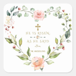 Blush Pink Flowers Hij is een goudpaasmakerij Vierkante Sticker