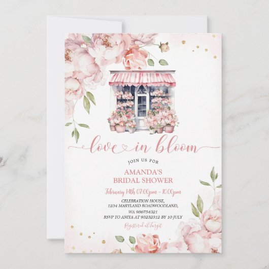 Blush Pink Flowers Liefde In Bloom Vrijgezellenfee Kaart (Voorkant)