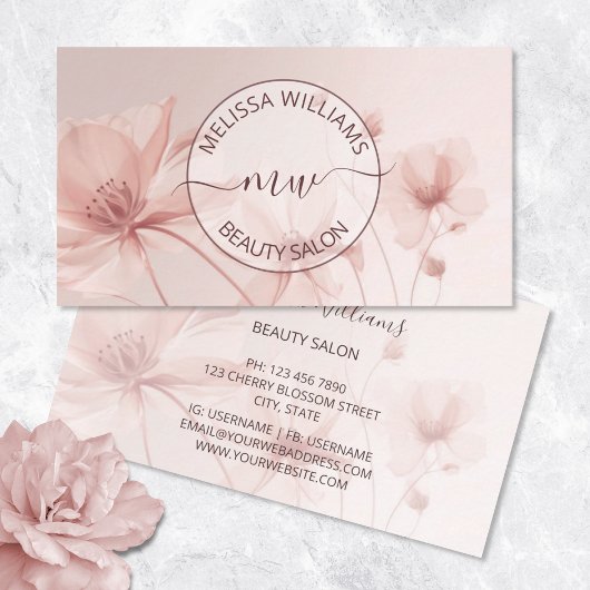 Blush Pink Flowers Logo Visitekaartje