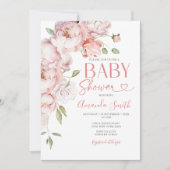 Blush Pink Flowers Meisje Baby shower groen Kaart (Voorkant)