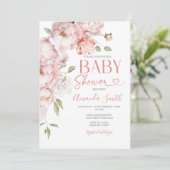 Blush Pink Flowers Meisje Baby shower groen Kaart (Staand voorkant)