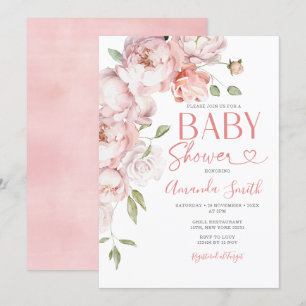 Blush Pink Flowers Meisje Baby shower groen Kaart
