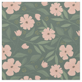 Blush Pink Flowers on Hunter Green Floral Pattern Stof