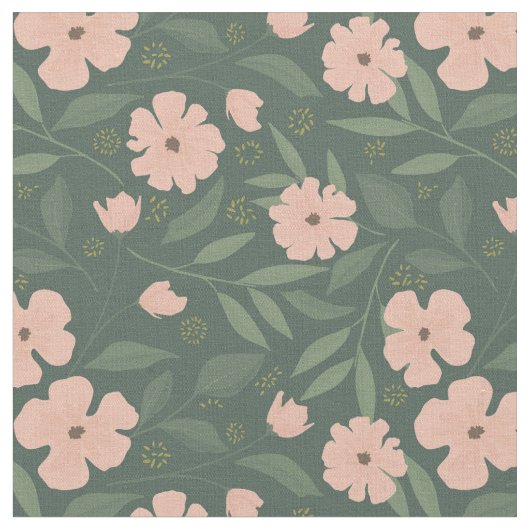 Blush Pink Flowers on Hunter Green Floral Pattern Stof (Close Up)