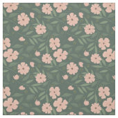 Blush Pink Flowers on Hunter Green Floral Pattern Stof (Swatch)