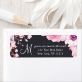 Blush Pink Flowers op zwarte Adresetiketten Etiket (Insitu)