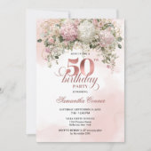 Blush Pink Flowers Rose Gold 50th Birthday Party  Kaart (Voorkant)