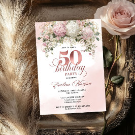 Blush Pink Flowers Rose Gold 50th Birthday Party  Kaart