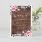 Blush Pink Flowers Rustic Wood Weddenschap Kaart (Staand voorkant)