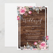 Blush Pink Flowers Rustic Wood Weddenschap Kaart (Voorkant / Achterkant)