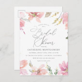 Blush Pink Flowers & Silver Script Vrijgezellenfee Uitnodiging Briefkaart (Voorkant / Achterkant)