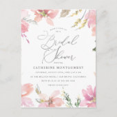 Blush Pink Flowers & Silver Script Vrijgezellenfee Uitnodiging Briefkaart (Voorkant)