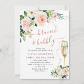 Blush Pink Flowers Waterverf Bridal Brunch Kaart (Voorkant)