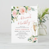 Blush Pink Flowers Waterverf Bridal Brunch Kaart (Staand voorkant)