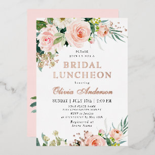 Blush Pink Flowers Waterverf Bridal LUNCHEON Gold Folie Uitnodiging