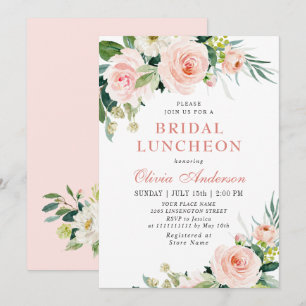 Blush Pink Flowers Waterverf Bridal Luncheon Kaart